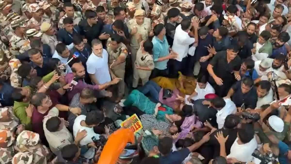జంతర్‌ మంతర్‌ వైపు విపక్షాల మార్చ్‌.. రోడ్డుపై పడుకున్న ప్రియాంక